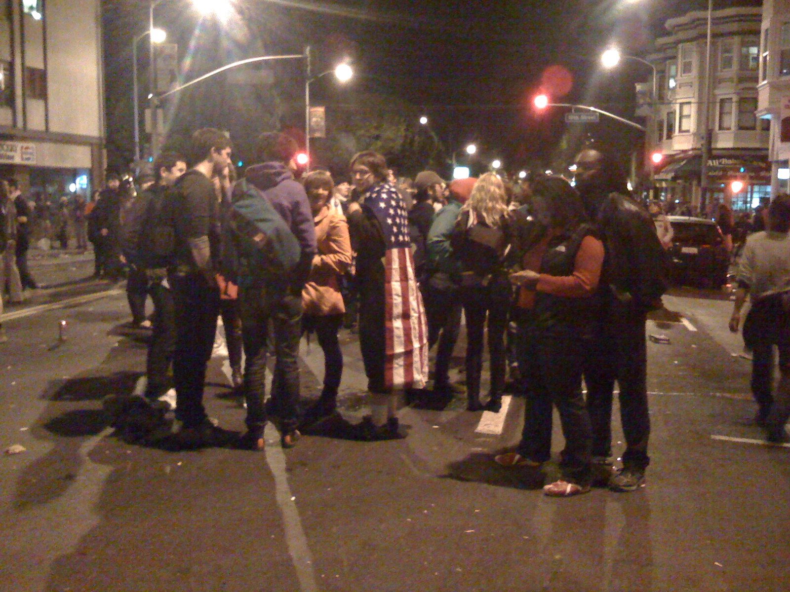 Party is beginning to thin at around 1am, but the band and dancers at the other end of the block...